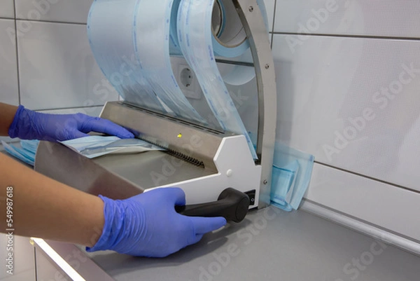 Fototapeta Automatic packaging of sterile instruments in the clinic