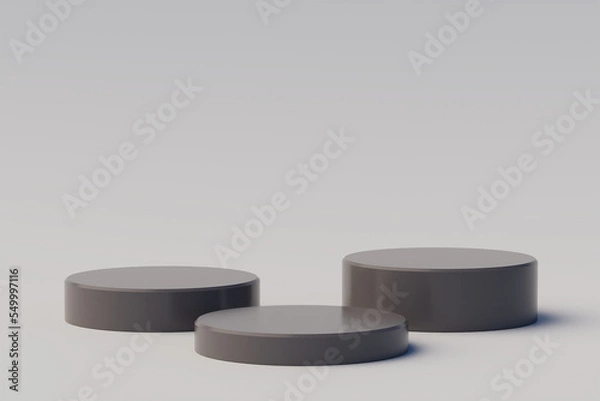 Fototapeta Abstract minimal scene with geometrical. step concrete pedestal podiums on white background. Scene to show cosmetic products presentation. Mock up design empty space. 3d rendering