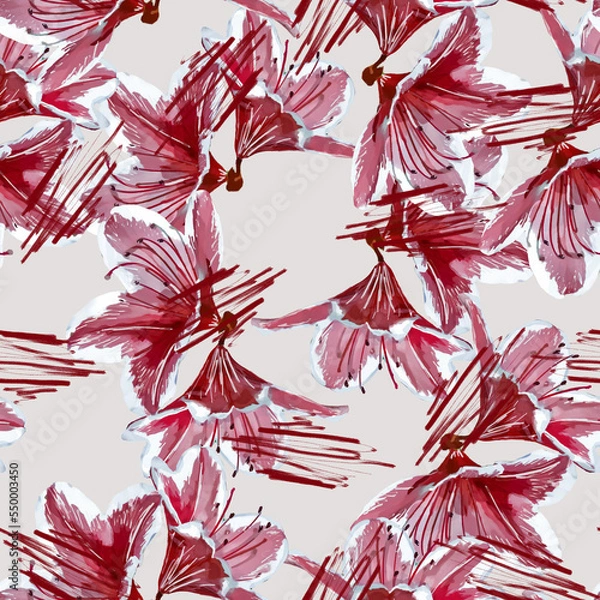 Fototapeta Seamless bright pattern with azaleas. Background with flowers. Stylization watercolor.
