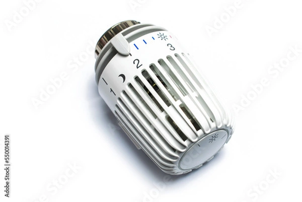 Fototapeta Thermostatic radiator valve for heating isolated on white background.