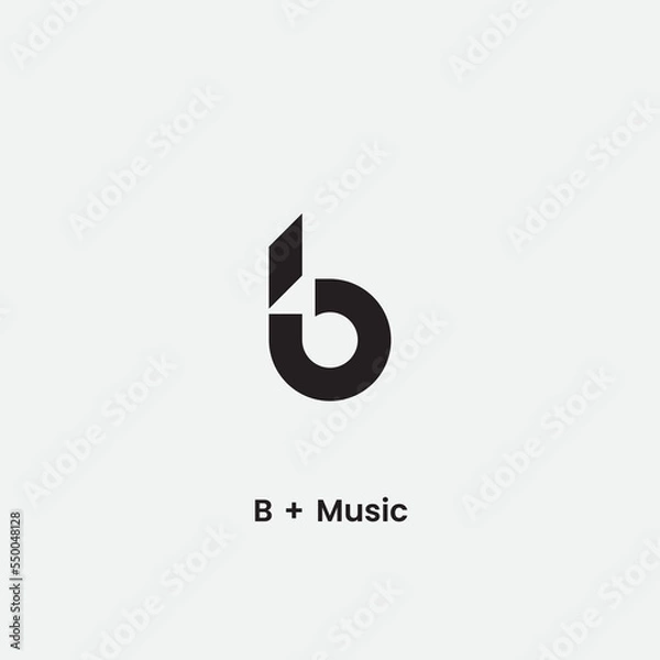 Obraz Letter B plus music note negative space logo icon
