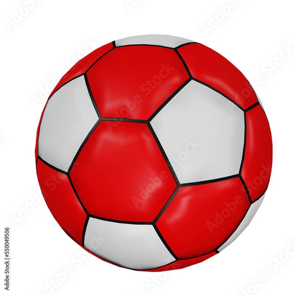 Fototapeta White and red color soccer ball in 3d render