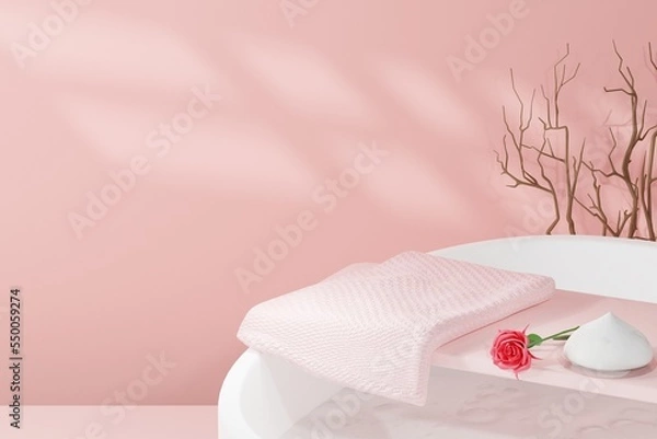 Fototapeta Bathtab base 3D foam skincare realistic empty display podium for product placement scene presentation background