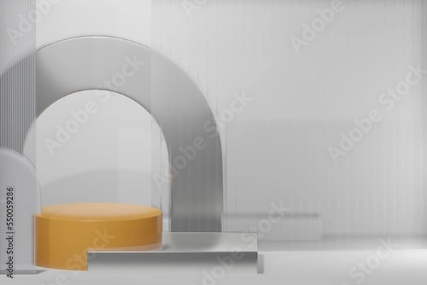 Fototapeta Circular base 3D glass and metalic realistic empty display podium for product placement scene presentation background