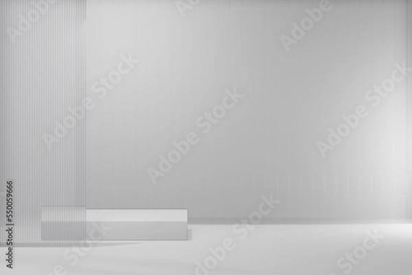 Fototapeta Cube base 3D glass  realistic empty display podium for product placement scene presentation background