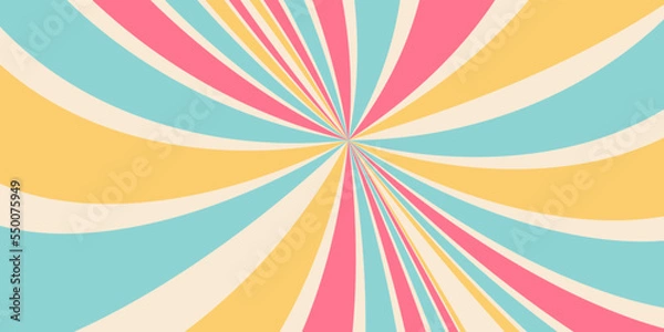 Fototapeta Vector set of swirling ridial backgrounds. spiral, sunburst, spinning rays patterns. Twisted vector texture in trendy retro groovy hippie 70s psychedelic style. Y2k aesthetic.  