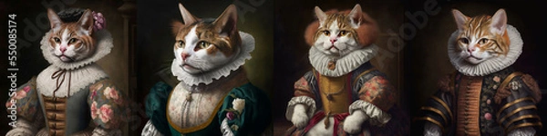 Obraz Renaissance Cats. [Digital Art Painting, Sci-Fi Fantasy Horror Background, Graphic Novel, Postcard, or Product Image]