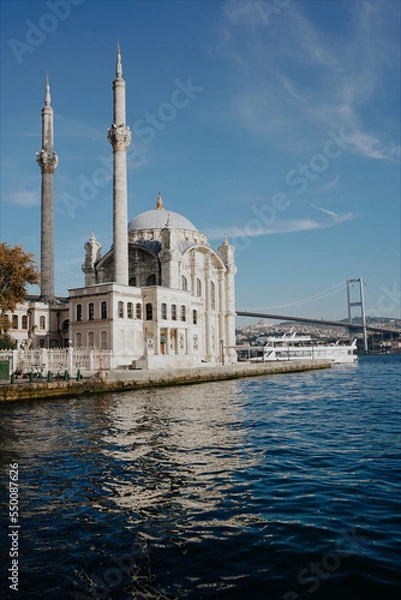 Fototapeta View at Ortakoy Camii and Bosphorus bridge, Istanbul, Turkey