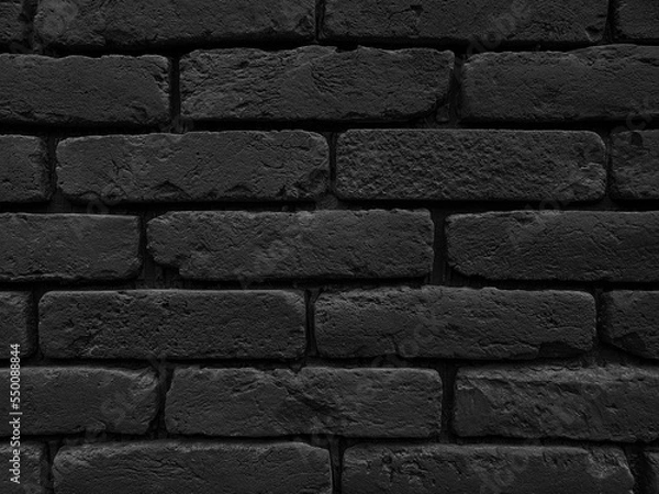 Fototapeta Black brick wall grunge texture background. Close up of brick tiles in a row.