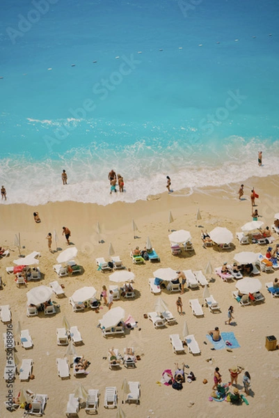 Obraz View of people crowd relaxing on beach Kaputas, Turkey
