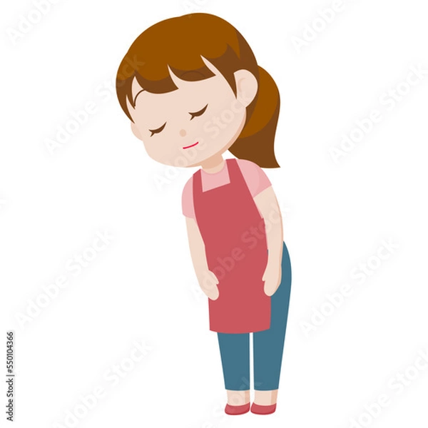 Obraz シンプルな主線なしのイラスト / お辞儀をするピンクのエプロンの女性