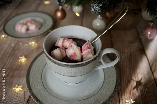 Obraz Christmas lights, decorations and drinks