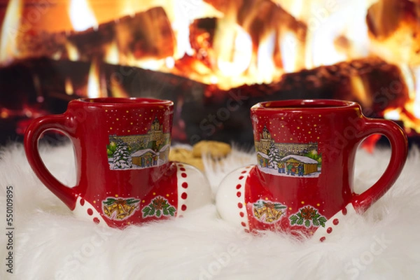 Obraz Christmas lights, decorations and drinks