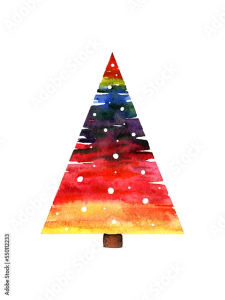 Fototapeta abstract Christmas tree painted with multicolored watercolor