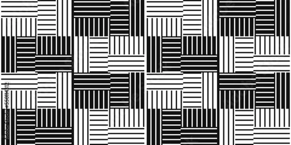 Fototapeta Black and white striped tiles. Print and stylish interior design. Seamless vector decor pattern.