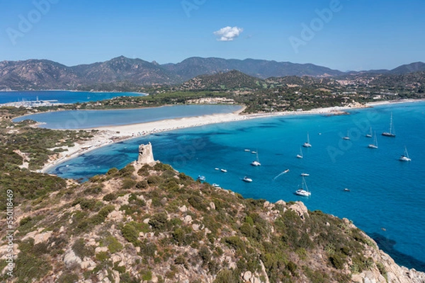 Fototapeta Aerial view of Spiaggia di Porto Giunco, Sardinia