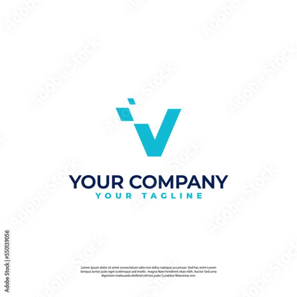 Fototapeta letter v initial logo with digital fraction simple in modern style