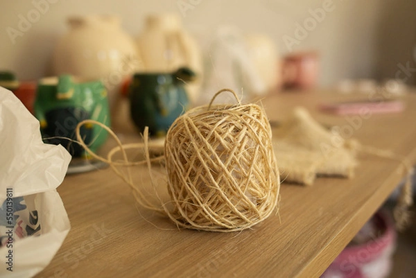 Obraz ceramic crafts and work tools for ceramics on a table