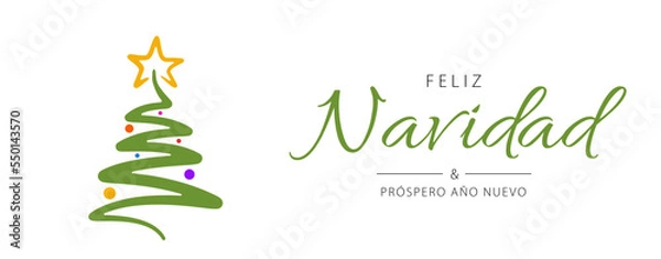 Fototapeta Spanish text: Feliz Navidad y próspero año nuevo. Merry Christmas and Happy New Year. Vector. Cartoon	