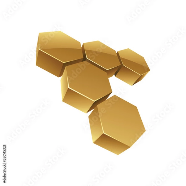 Fototapeta Golden 3d Honeycomb Hexagons on a White Background
