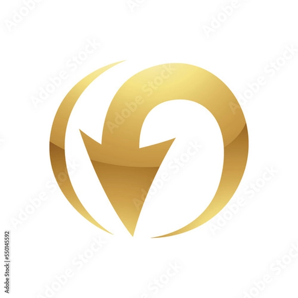 Fototapeta Golden Abstract Round Arrow Icon on a White Background
