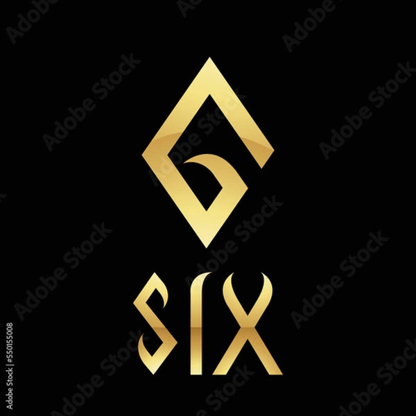 Fototapeta Golden Symbol for Number 6 on a Black Background - Icon 6