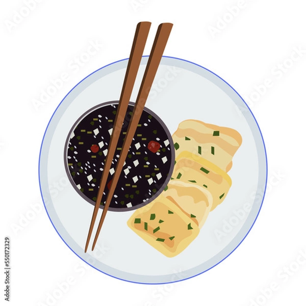 Fototapeta Pan-fried Tofu with Egg and Chive