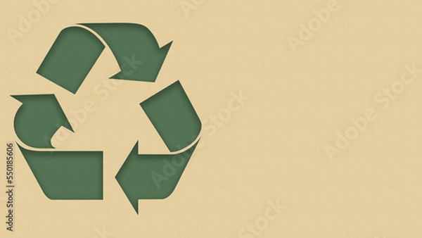 Fototapeta Recycle symbol and copy space on cardboard background. Layered paper wallpaper.
