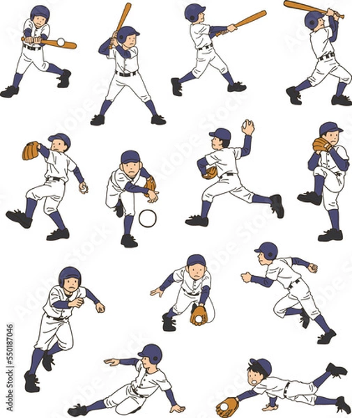 Fototapeta Various actions of baseball players