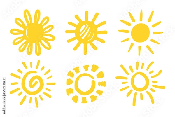 Fototapeta set of doodle sun.Design elements. vector illustration.