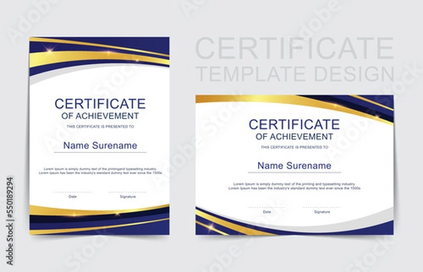 Obraz Elegant certificate template in blue and golden