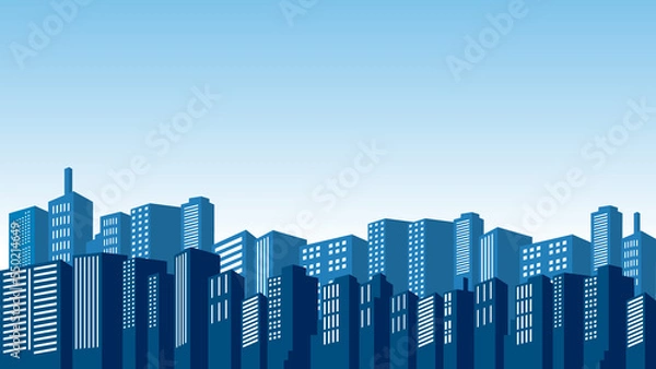 Obraz Panoramic landscape of city silhouettes in very clear sky