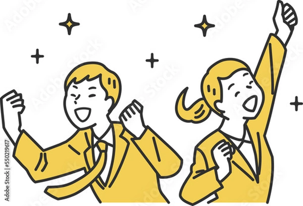 Fototapeta 喜んでガッツポーズをする新社会人のシンプルタッチのイラスト素材
