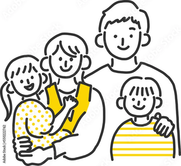 Obraz 笑顔の4人家族・親子のイラスト