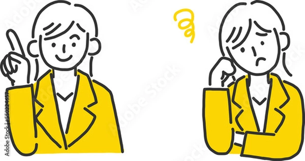 Obraz 困った顔とわかった顔の女性のイラスト
