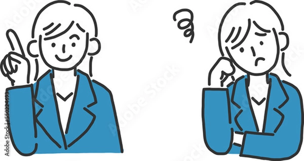 Obraz 困った顔とわかった顔の女性のイラスト