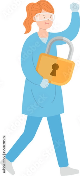 Obraz Paramedic or doctor or nurse woman in surgical gown with lock, security and encryption