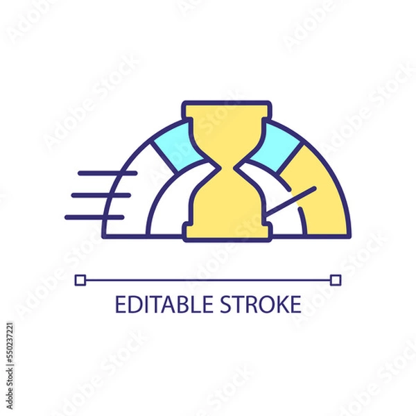 Obraz Measure time RGB color icon. Breakneck speed. Deadline alert. Limit is running out. Improve quickness. Isolated vector illustration. Simple filled line drawing. Editable stroke. Arial font used