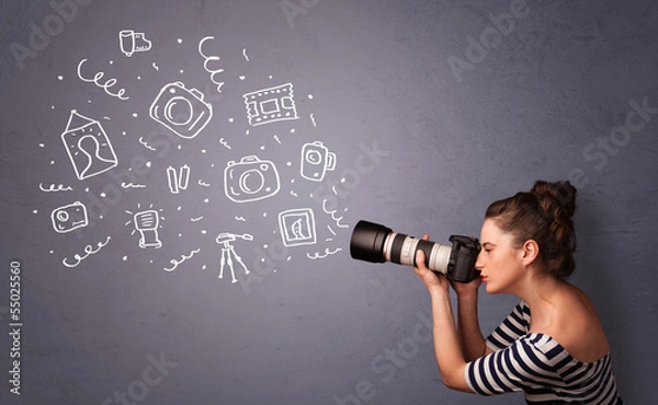 Obraz Fotograf dziewczyna fotografowania ikony fotografii