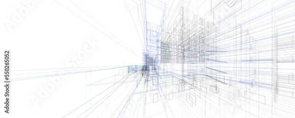 Obraz Abstract 3D building wireframe structure. Architecture background.