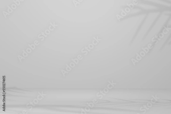 Fototapeta Illuminated plant shadow 3D realistic empty display podium for product placement scene presentation background