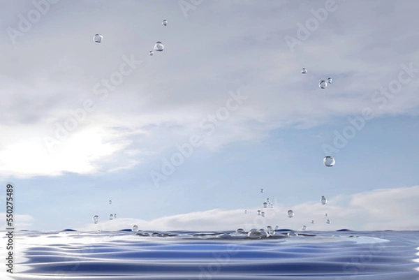Fototapeta Realistic water background 3D bubble and sky empty product placement for display scene presentation