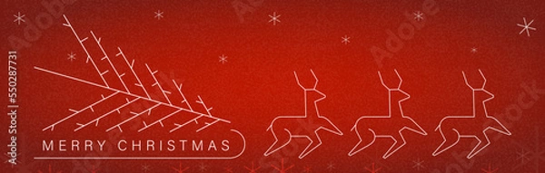 Fototapeta Merry Christmas and Happy New Year Set of greeting cards, posters, holiday covers. Xmas Design with beautiful snowflakes in modern line art style on red background. Christmas tree, border frame, decor