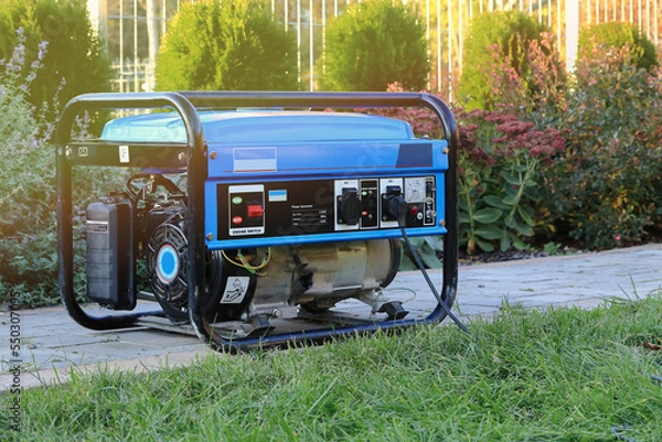 Fototapeta Power generator standing in the garden on the pavement.
Agregat prądotwórczy stojący w ogrodzie na chodniku.