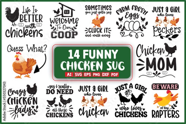 Fototapeta Funny Chicken Quotes Svg Bundle, chicken svg bundle