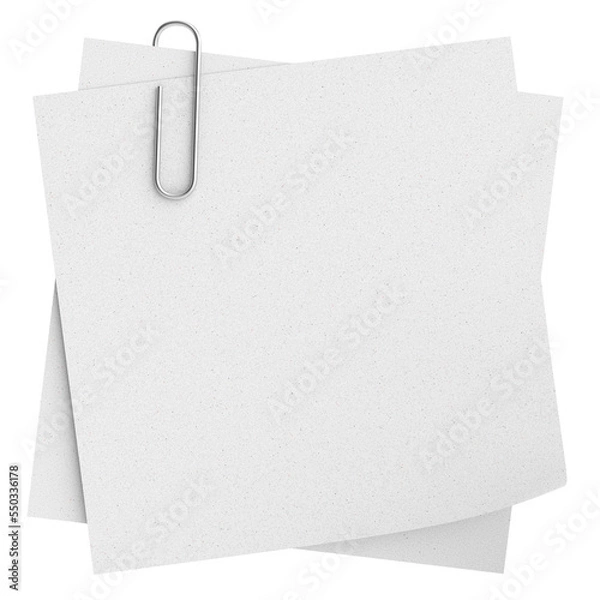 Fototapeta Note paper with paper clip. 3D illustration.
