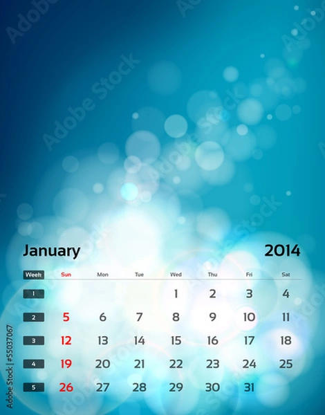 Fototapeta Calendar A4 - 01 January