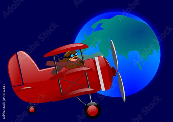 Fototapeta Red triplane and globe