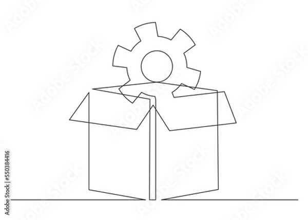 Fototapeta Continuous line drawing of gear in opening box.
Vector illustration