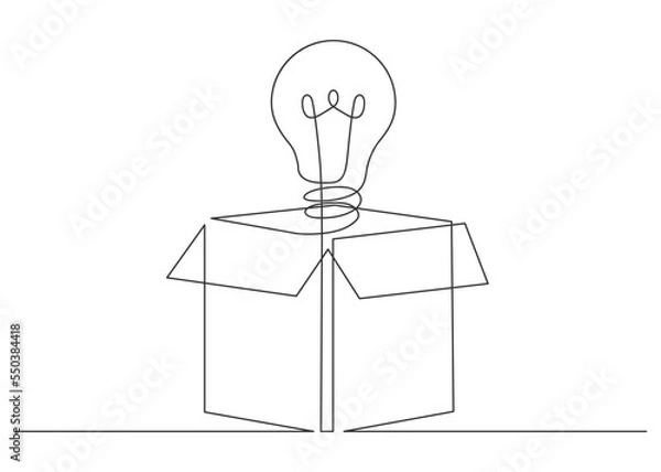 Fototapeta Continuous line drawing of bulb in opening box.
Vector illustration